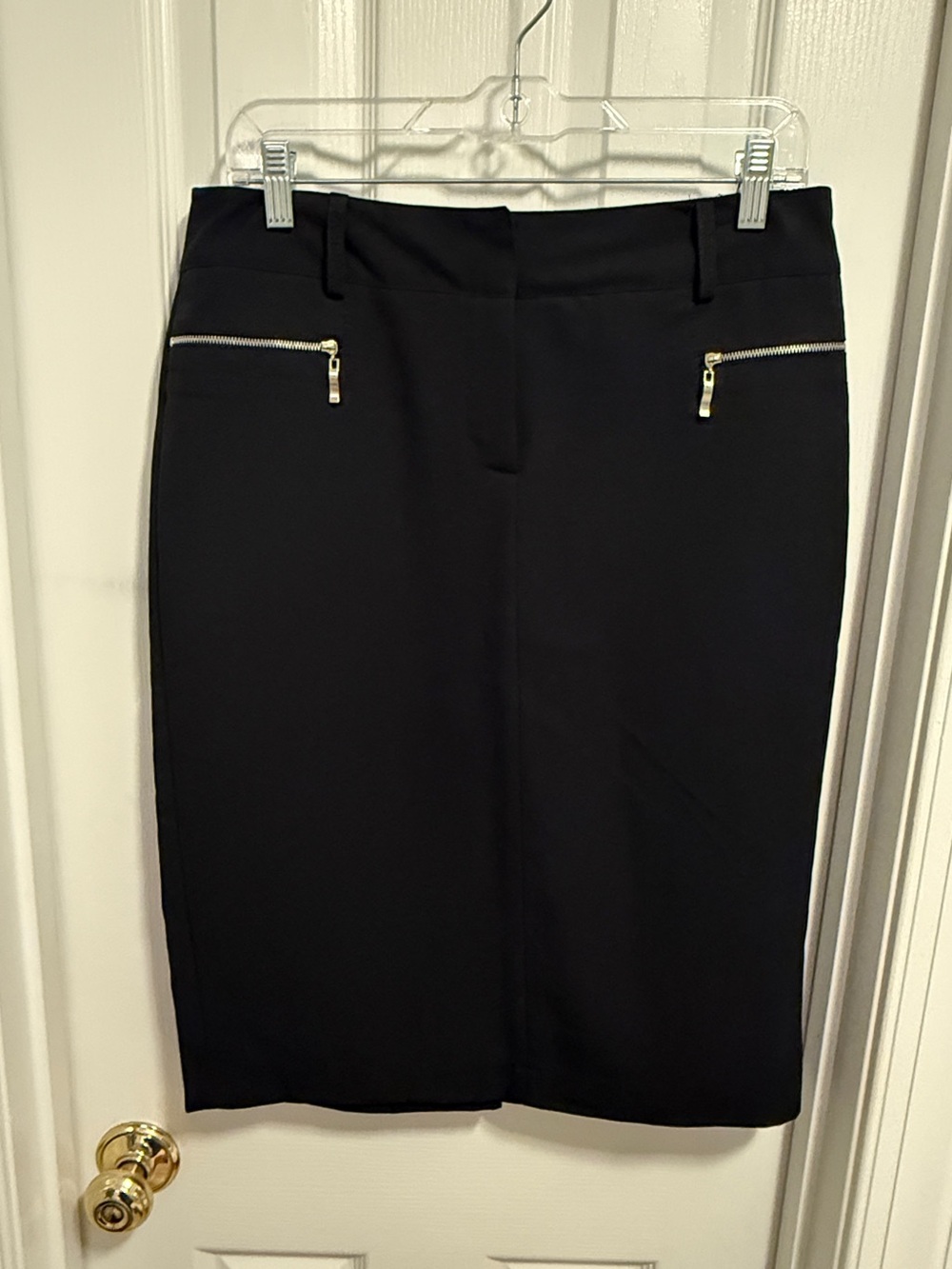 Cato Black Pencil Skirt with Gold Zip Accents